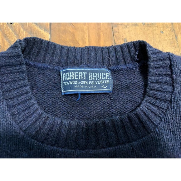 Vintage Robert Bruce Sweater Mens Large Blue Crewneck Made in USA Wool Blend - Picture 2 of 8